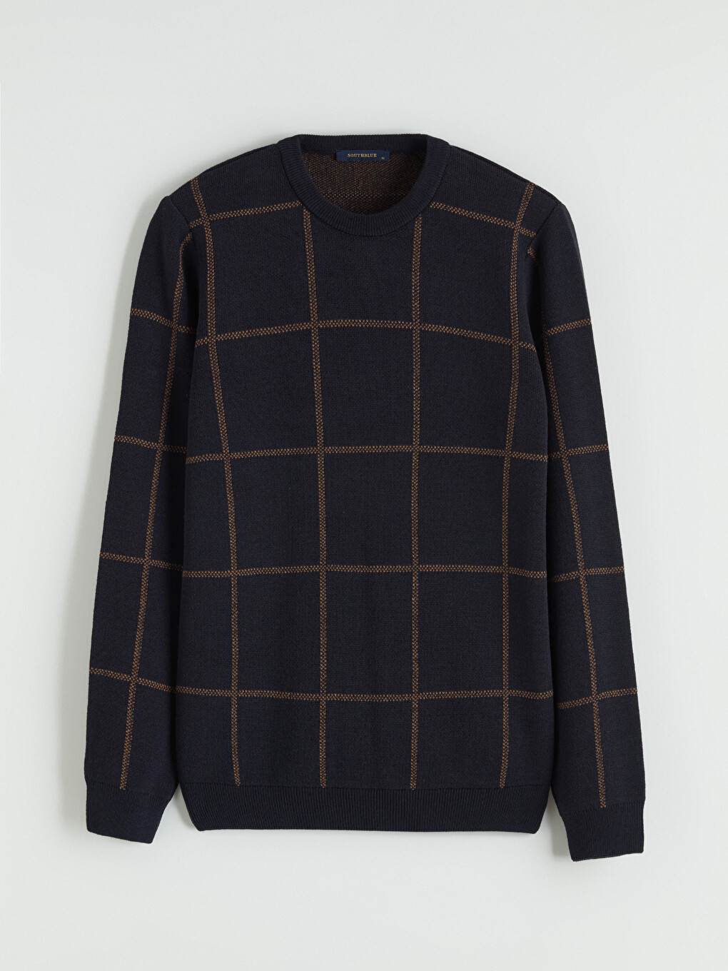 Crew Neck Checkered Men's Knitwear Sweater-4
