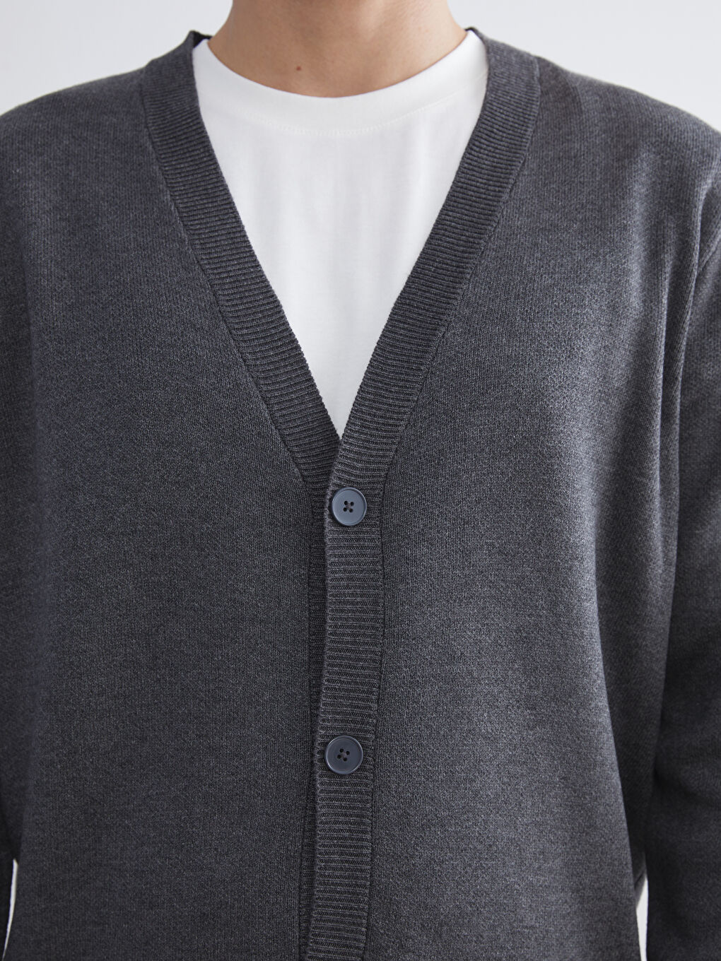 Antrasit Standart Kalıp V Yaka Erkek Triko Hırka-2