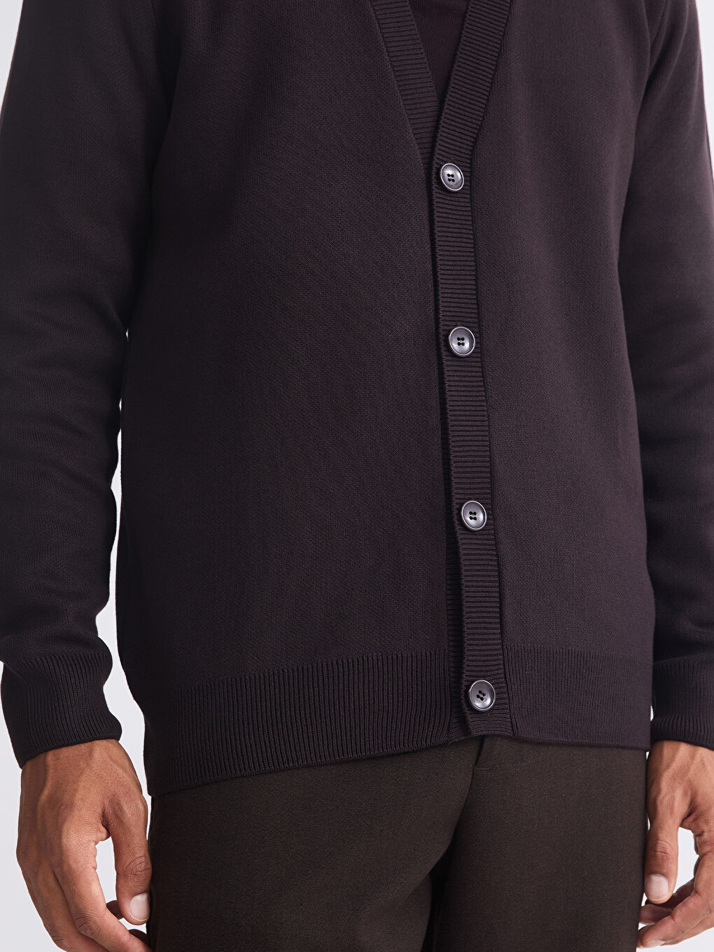 Kahverengi Standart Kalıp V Yaka Erkek Triko Hırka-2