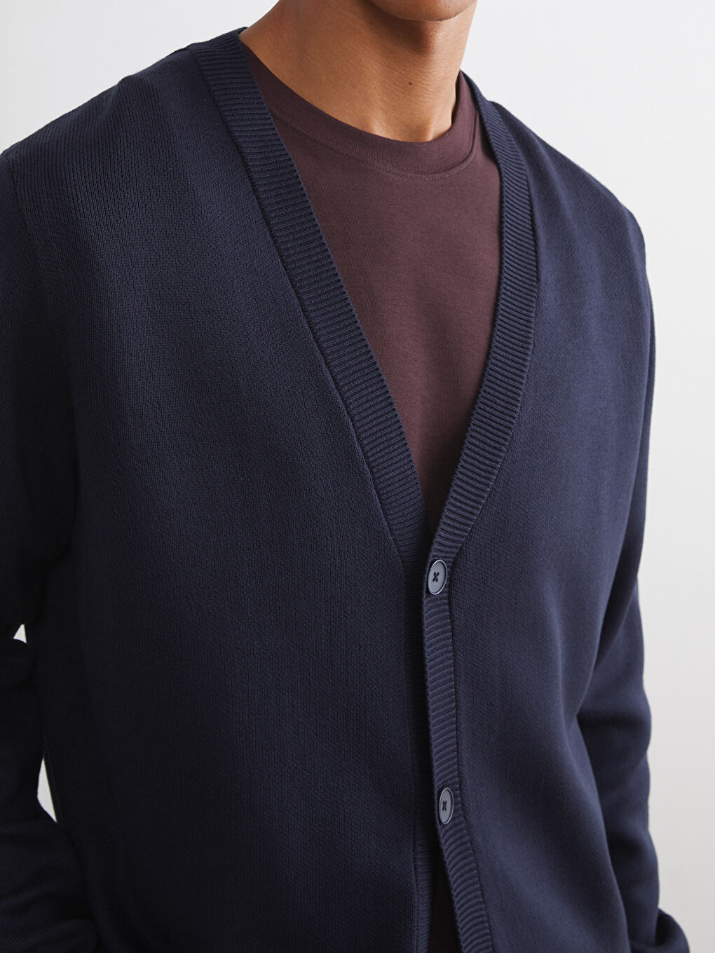 Lacivert Standart Kalıp V Yaka Erkek Triko Hırka-2