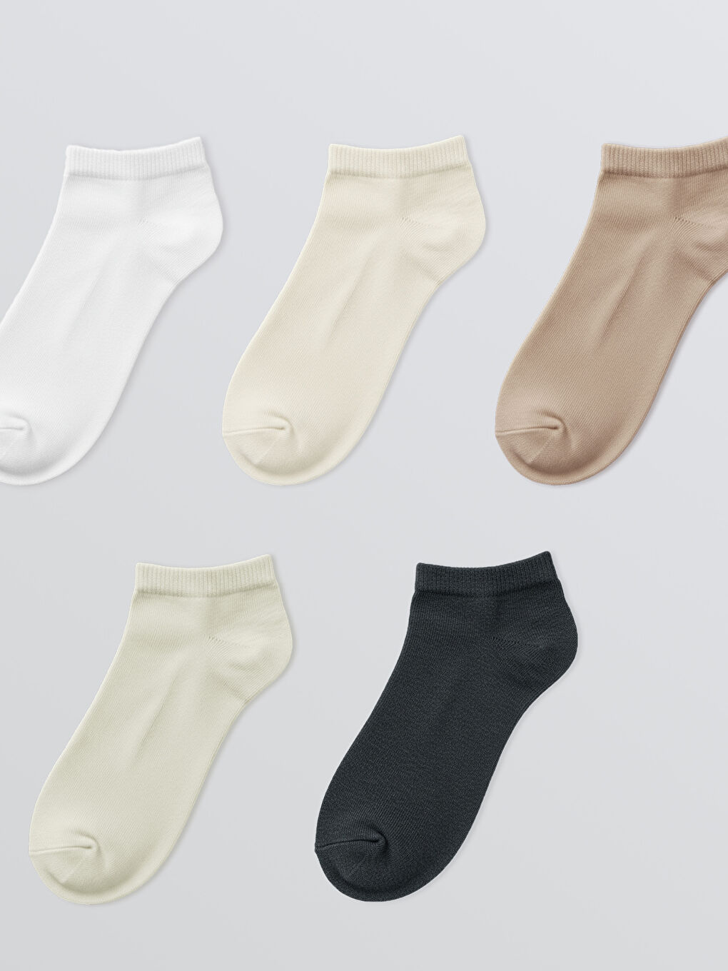 Ekru Kadın Düz Patik Çorap 5'li-1