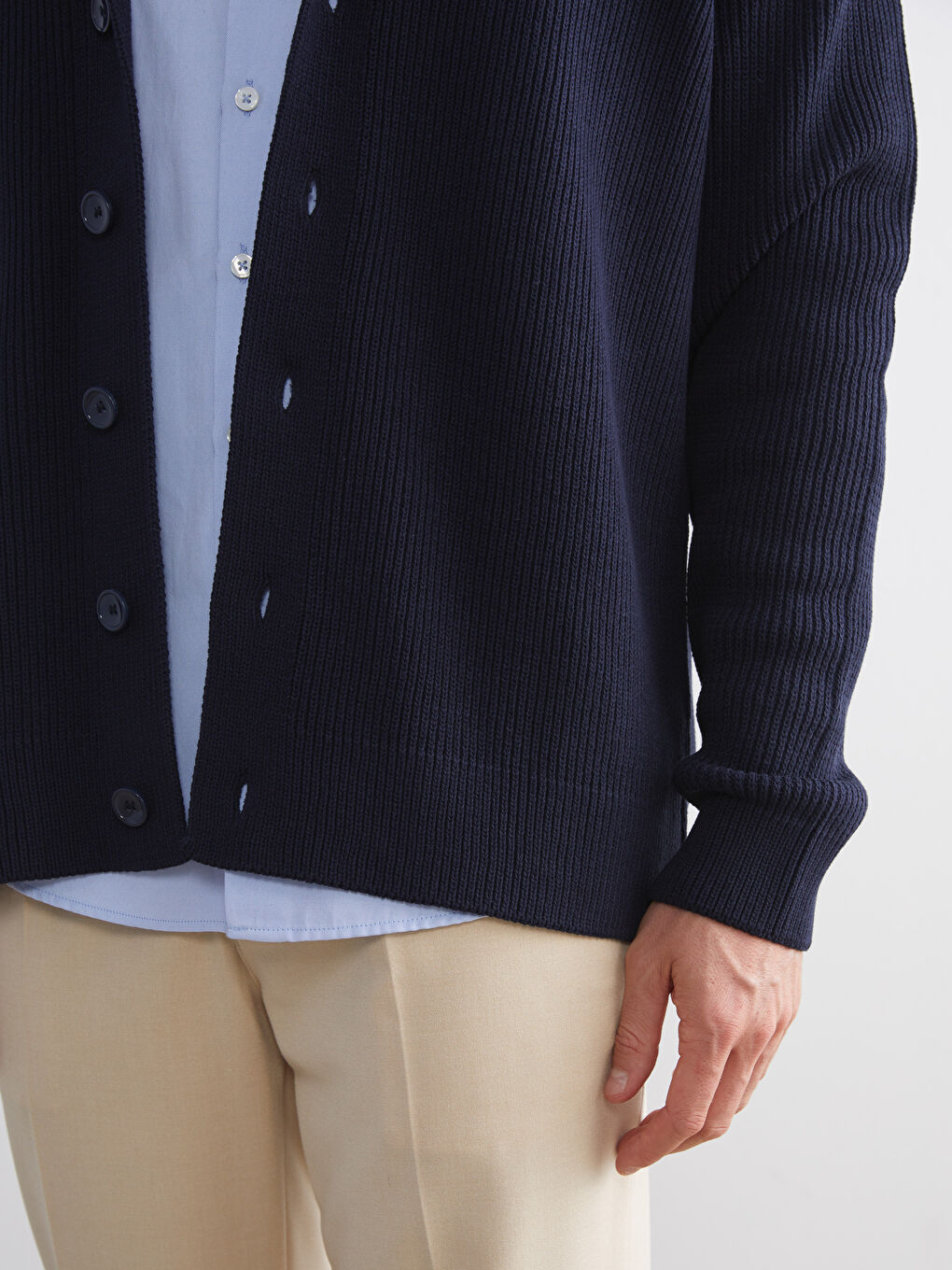 Lacivert Standart Kalıp Şal Yaka Erkek Triko Hırka-2