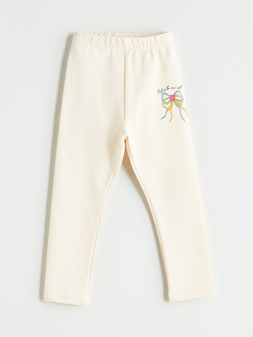 Bej Beli Lastikli Baskılı Kız Çocuk Tayt