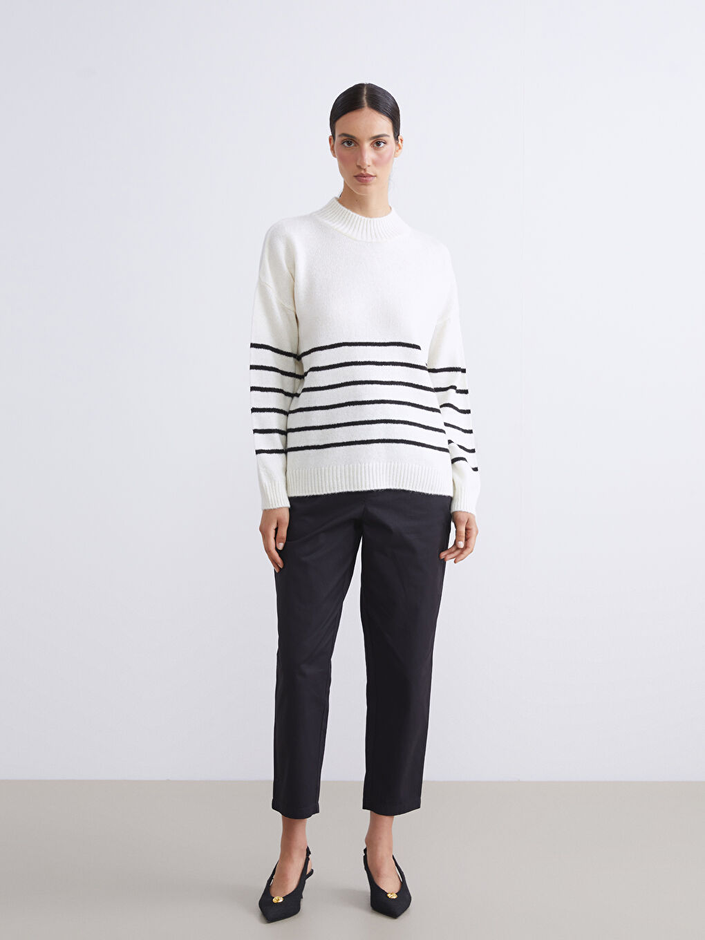 Half Turtleneck Striped Oversize Women's Knitwear Sweater-1