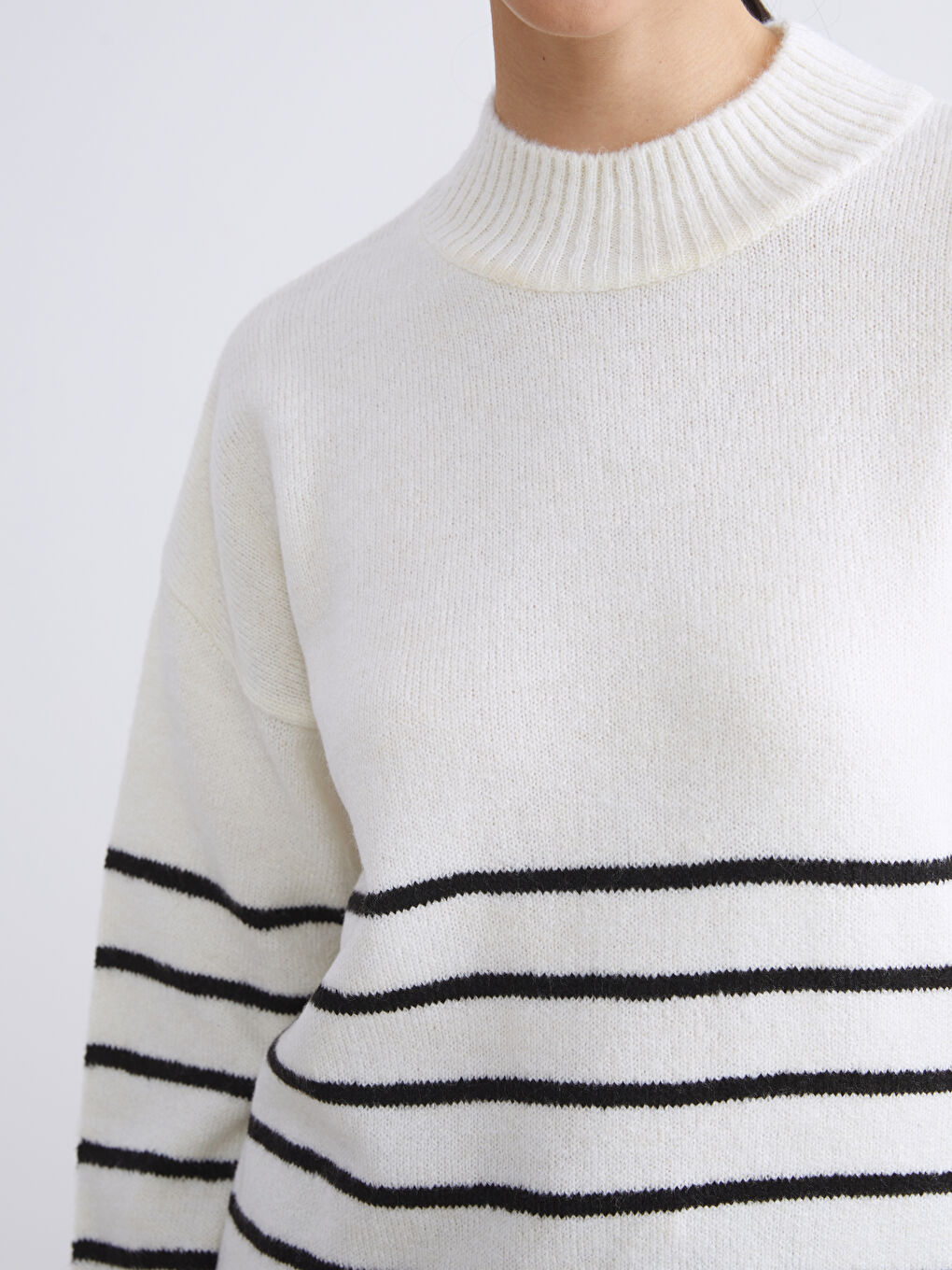 Half Turtleneck Striped Oversize Women's Knitwear Sweater-2