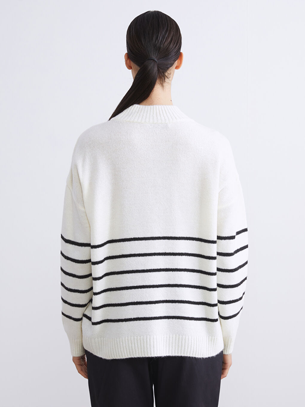 Half Turtleneck Striped Oversize Women's Knitwear Sweater-3