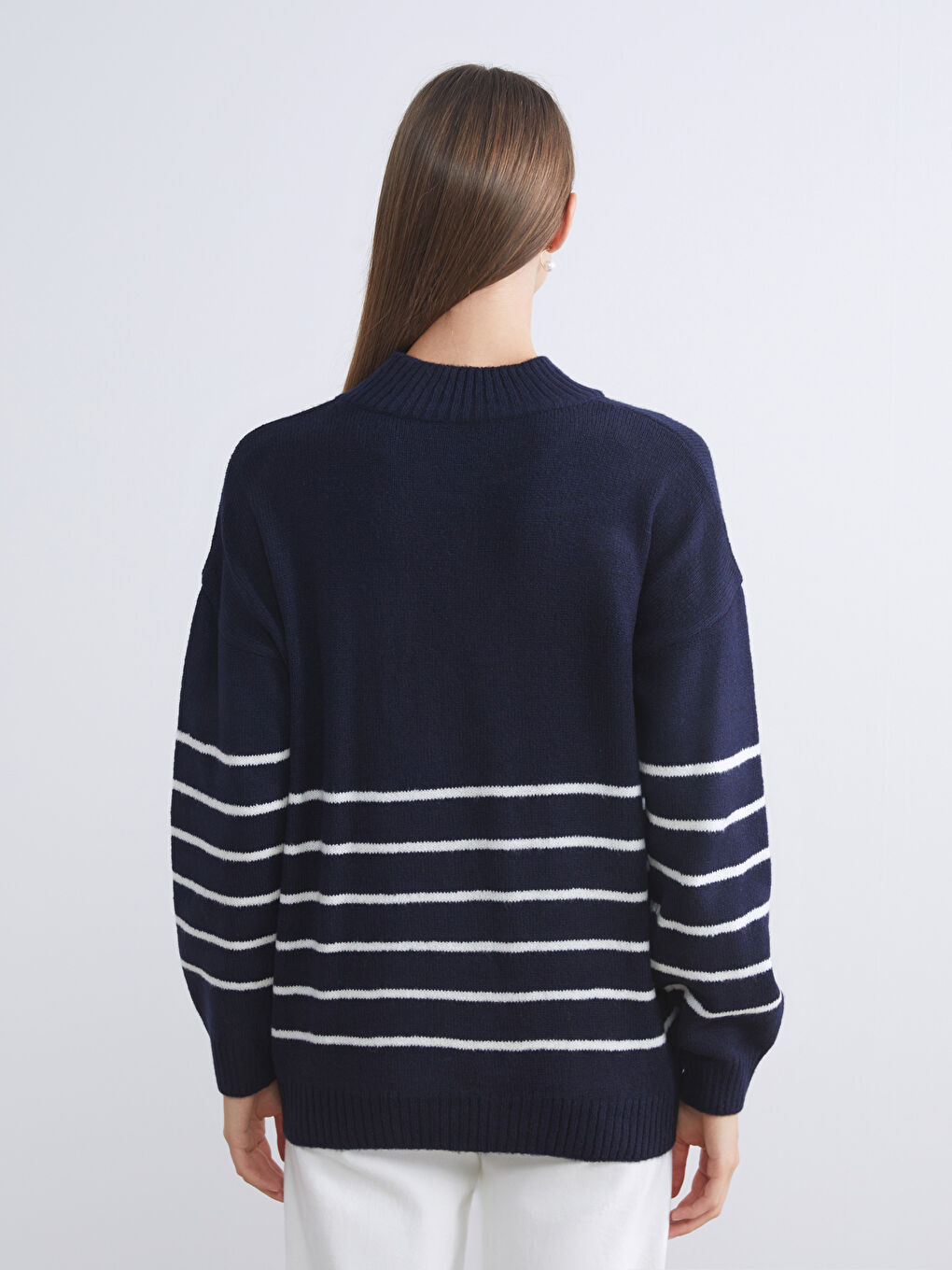 Half Turtleneck Striped Oversize Women's Knitwear Sweater-3