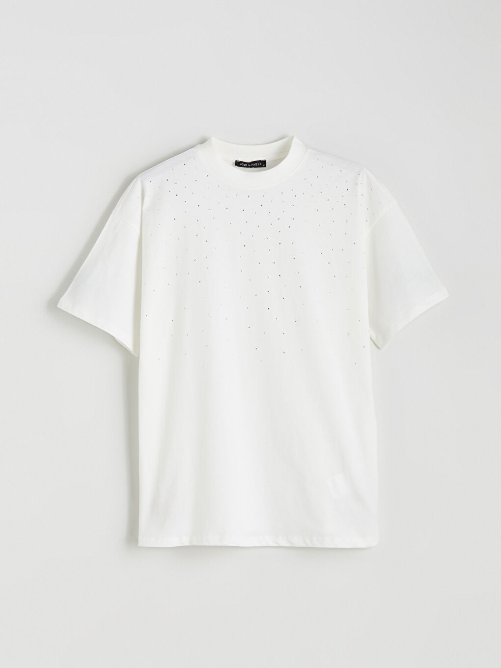 Ekru Bisiklet Yaka Taşlı Kadın Tişört-6