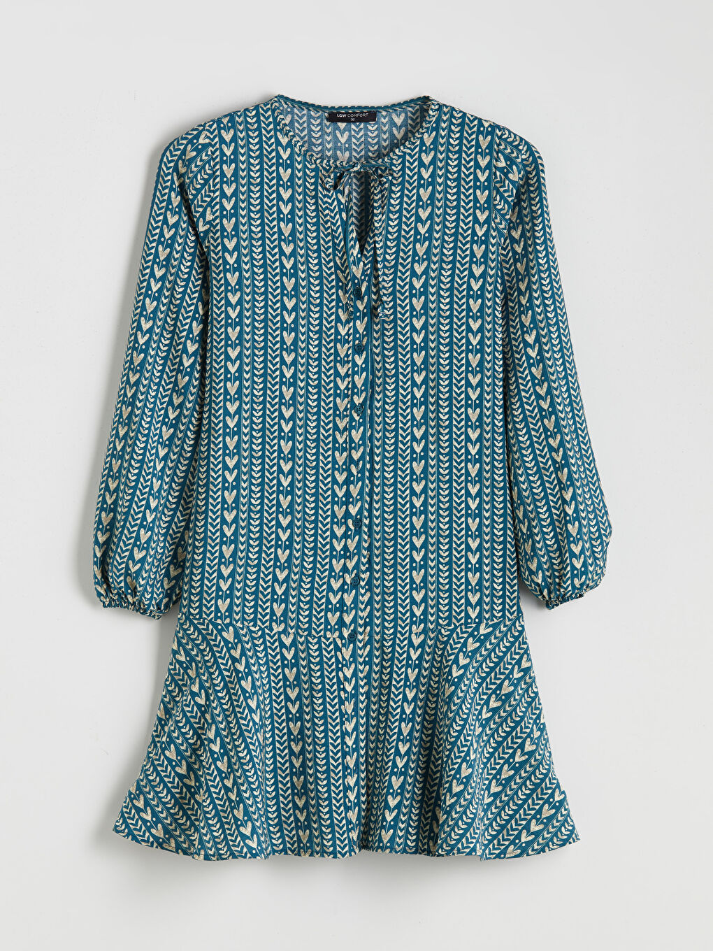 Yeşil Bağlamalı Yaka Desenli A Kesim Mini Elbise-5