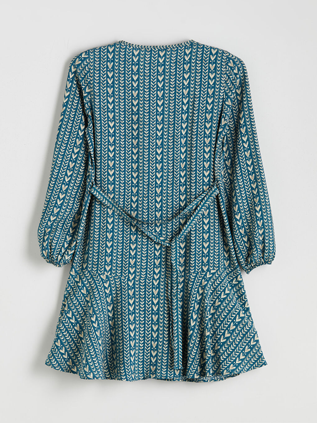 Yeşil Bağlamalı Yaka Desenli A Kesim Mini Elbise-6