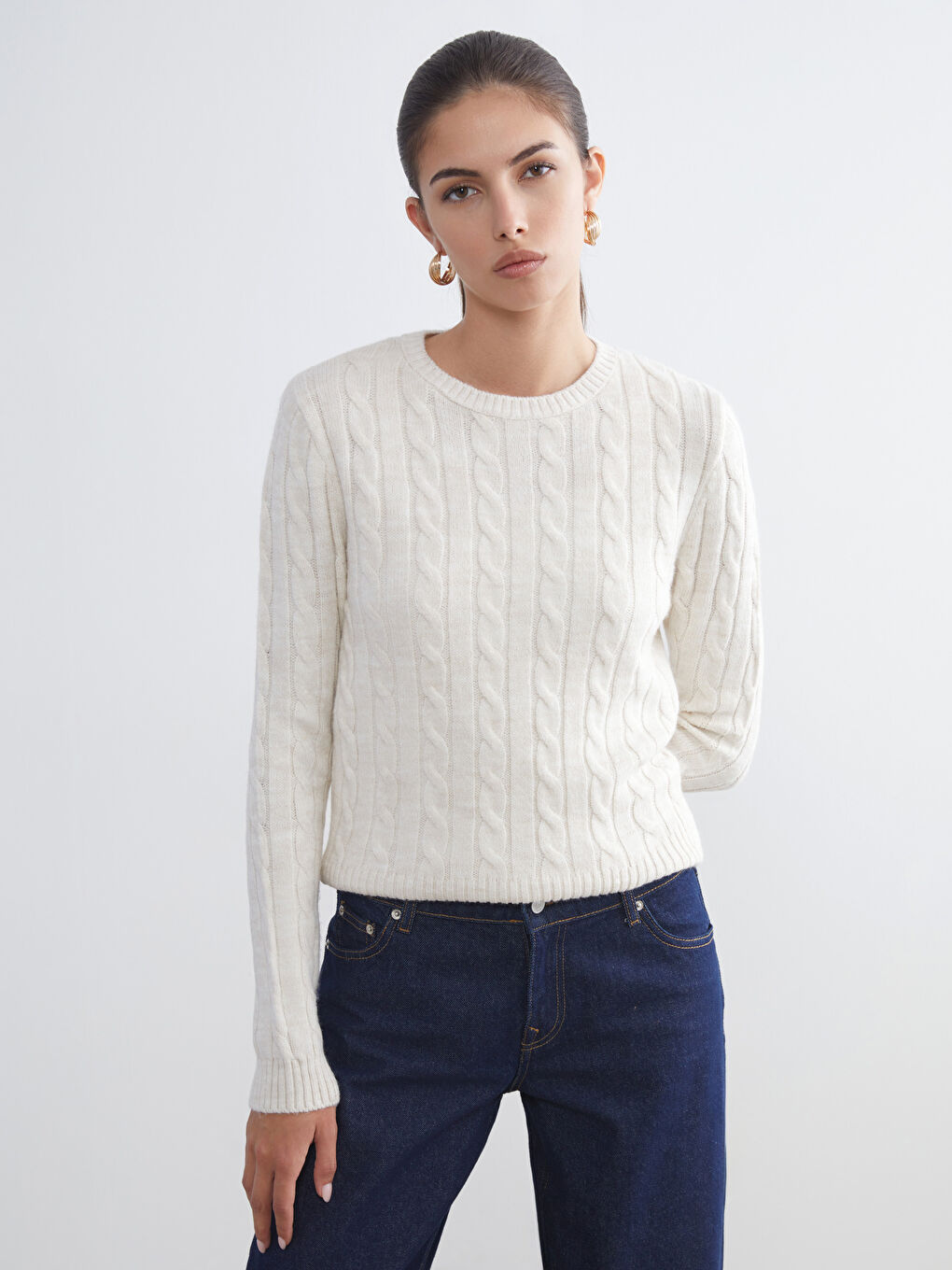 Crew Neck Self-Patterned Women's Knitwear Sweater