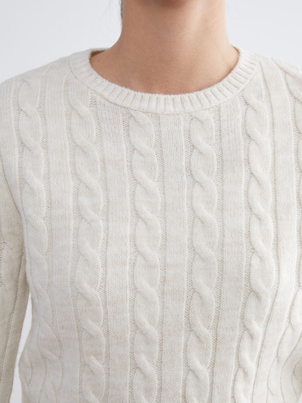 Crew Neck Self-Patterned Women's Knitwear Sweater-2