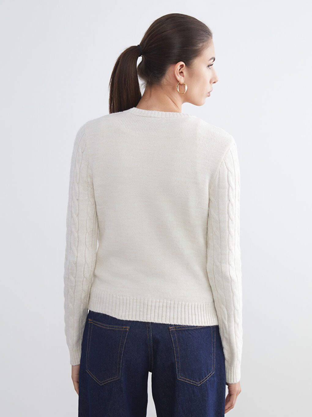 Crew Neck Self-Patterned Women's Knitwear Sweater-3