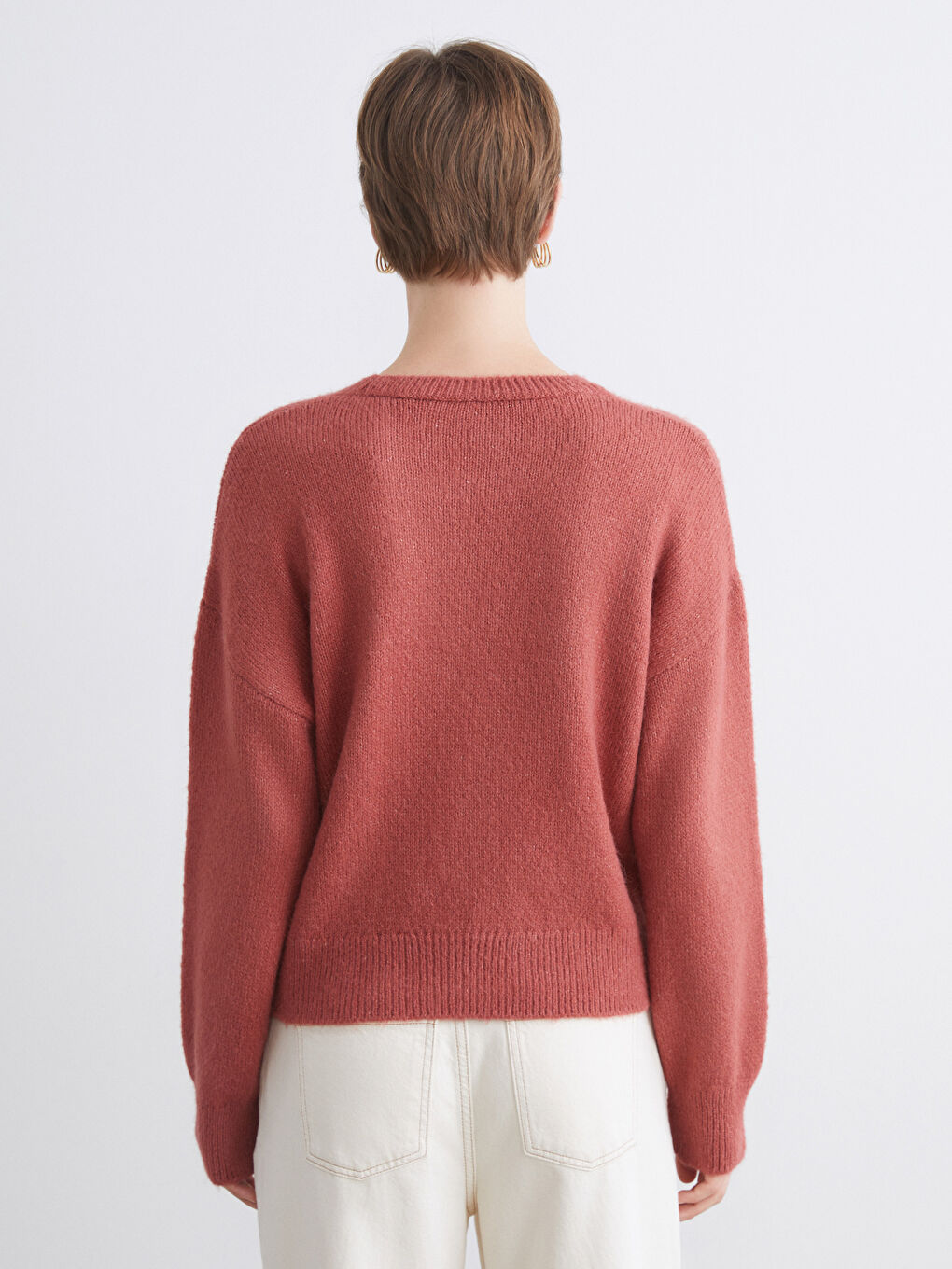 Kahverengi Bisiklet Yaka Oversize Kadın Triko Kazak-3