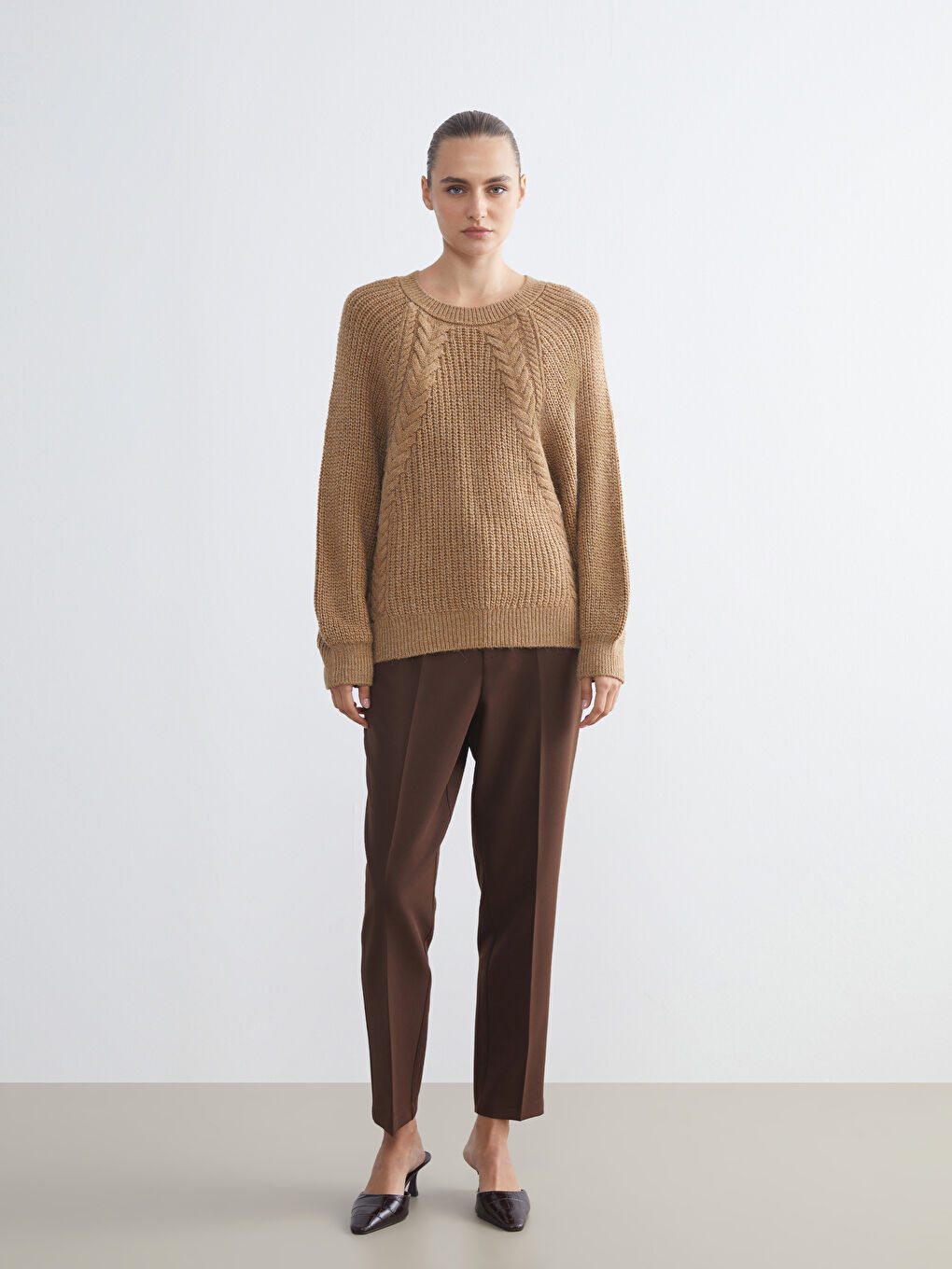 Kahverengi Bisiklet Yaka Kadın Triko Kazak-1