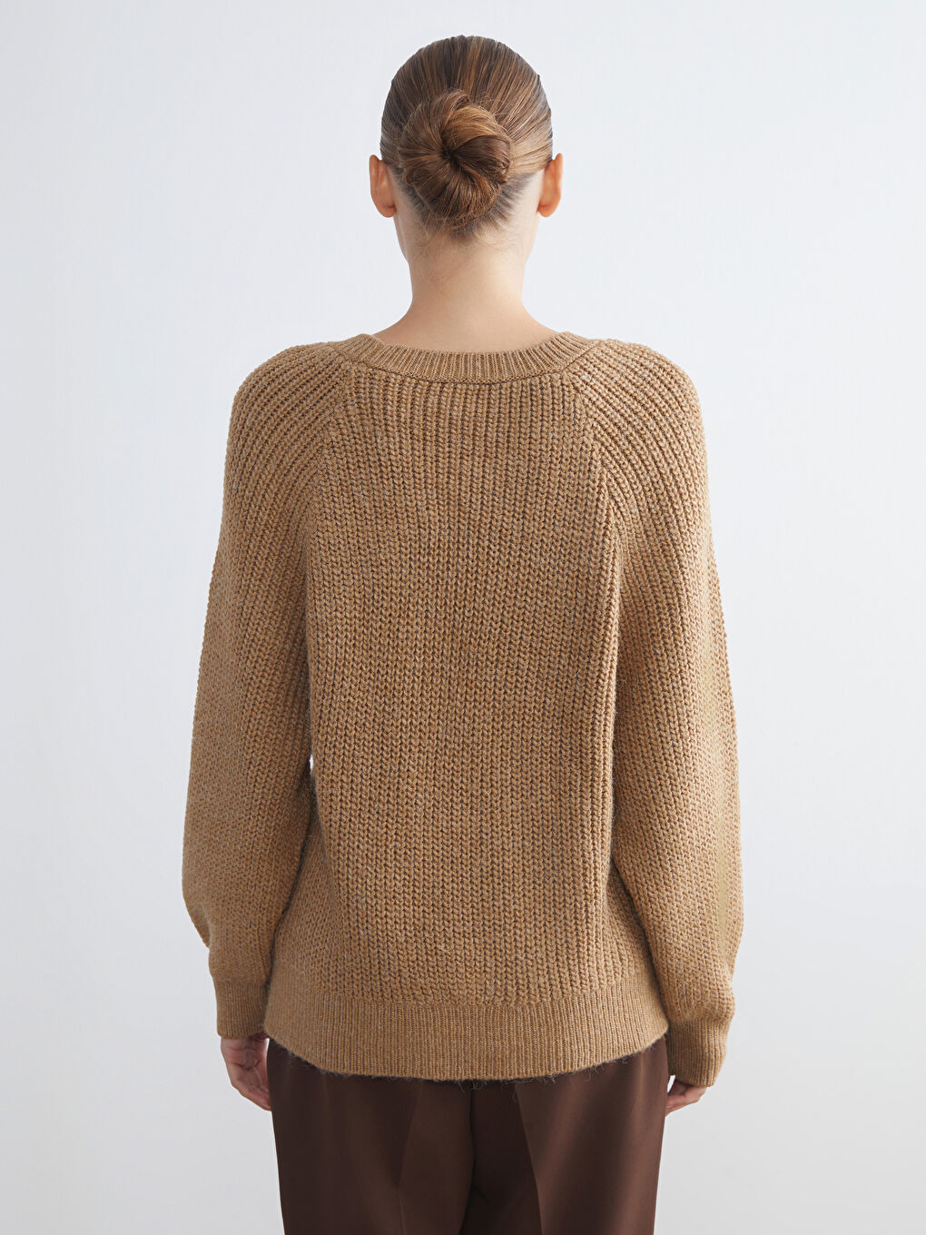 Kahverengi Bisiklet Yaka Kadın Triko Kazak-3