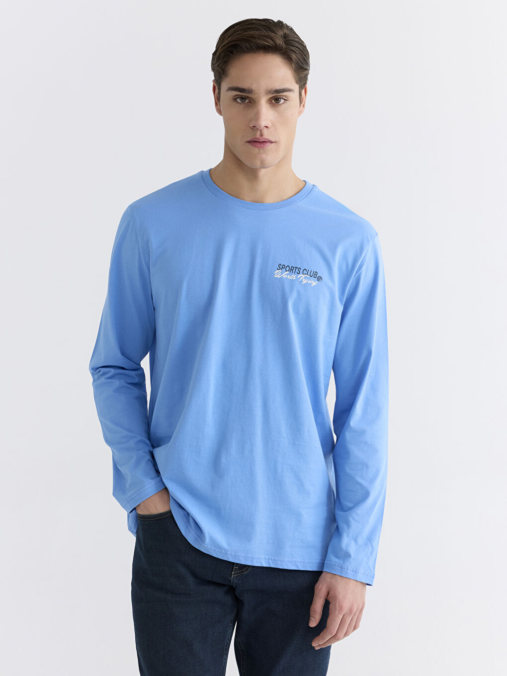 Mavi Bisiklet Yaka Baskılı Erkek Pijama Üst