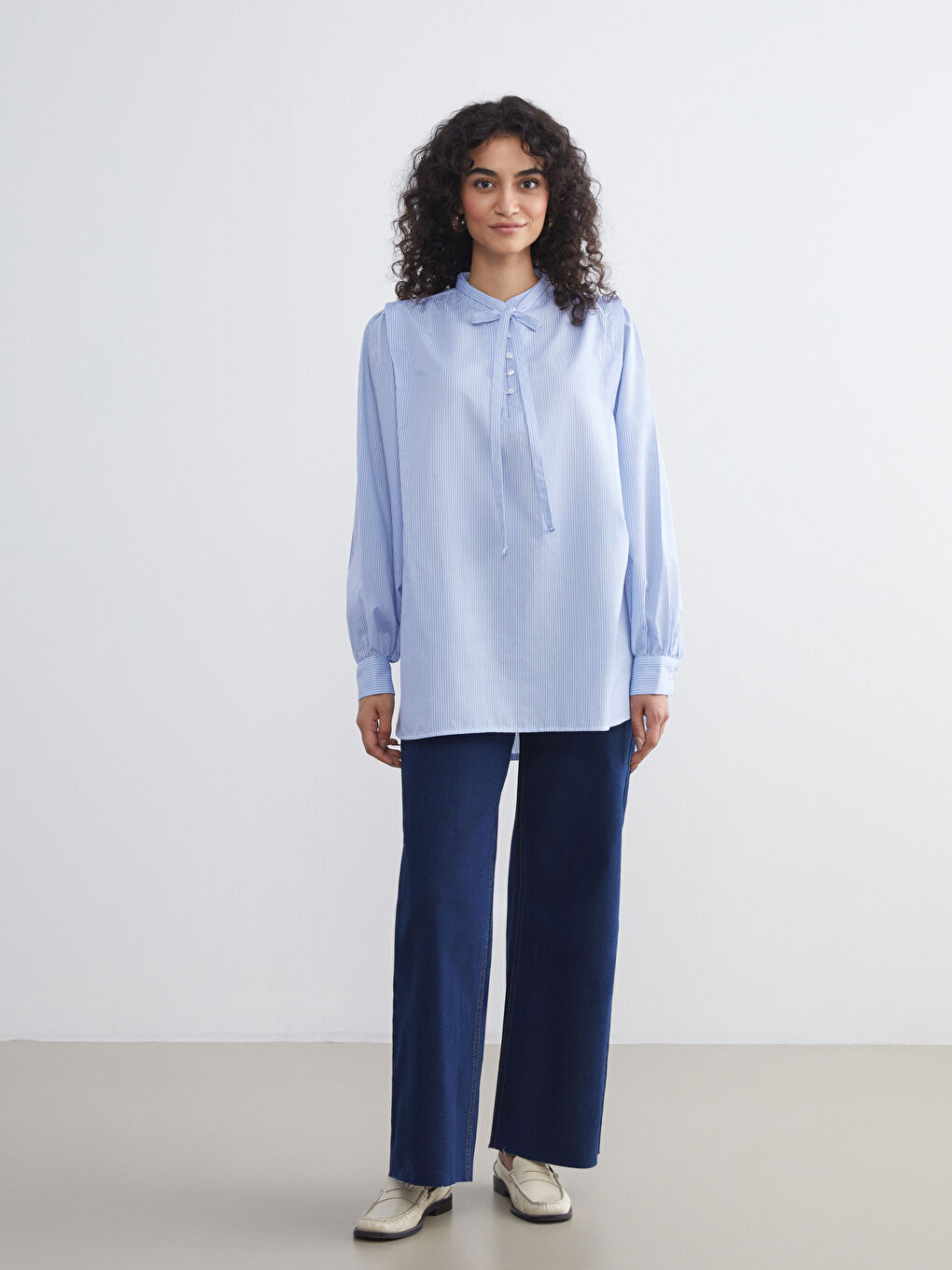 LCW Modest Woman BLUE Shirt Tunic -W5HN63Z8-LEN