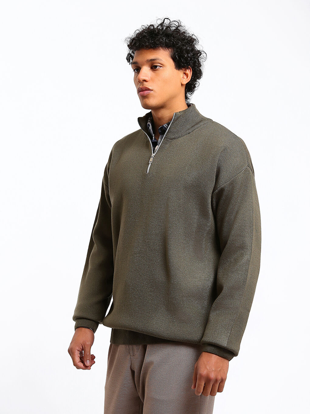 Zippered Funnel Neck Men's Knit Sweater-3