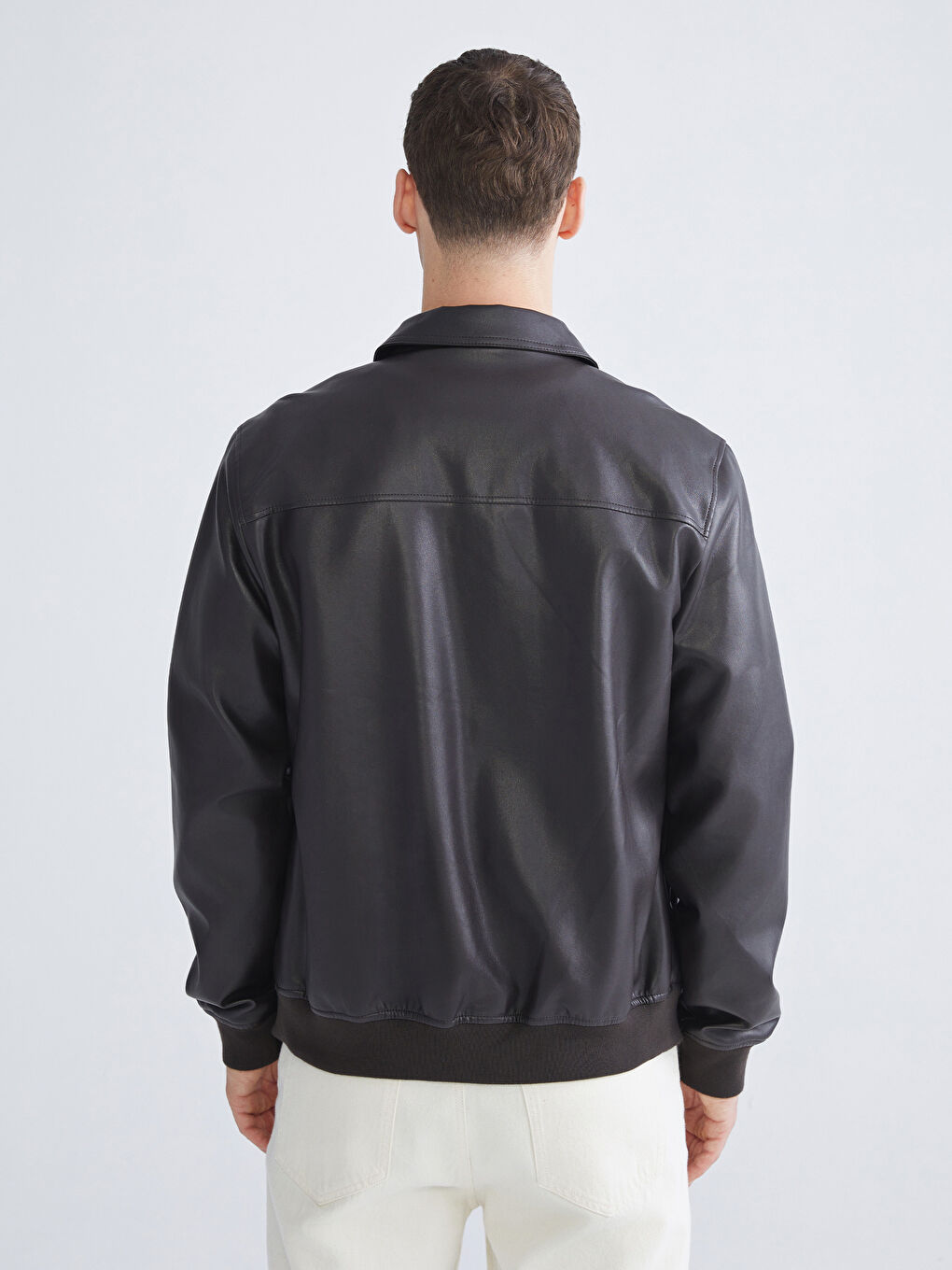 Kahverengi Standart Kalıp Erkek Deri Görünümlü Mont-4