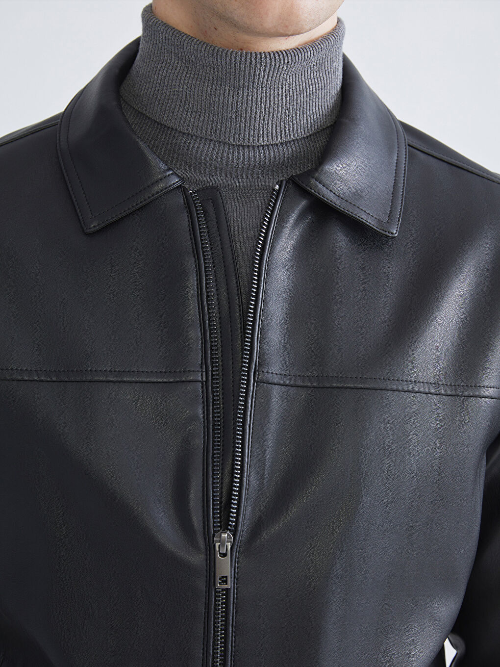 Regular Fit Men's Faux Leather Jacket-3