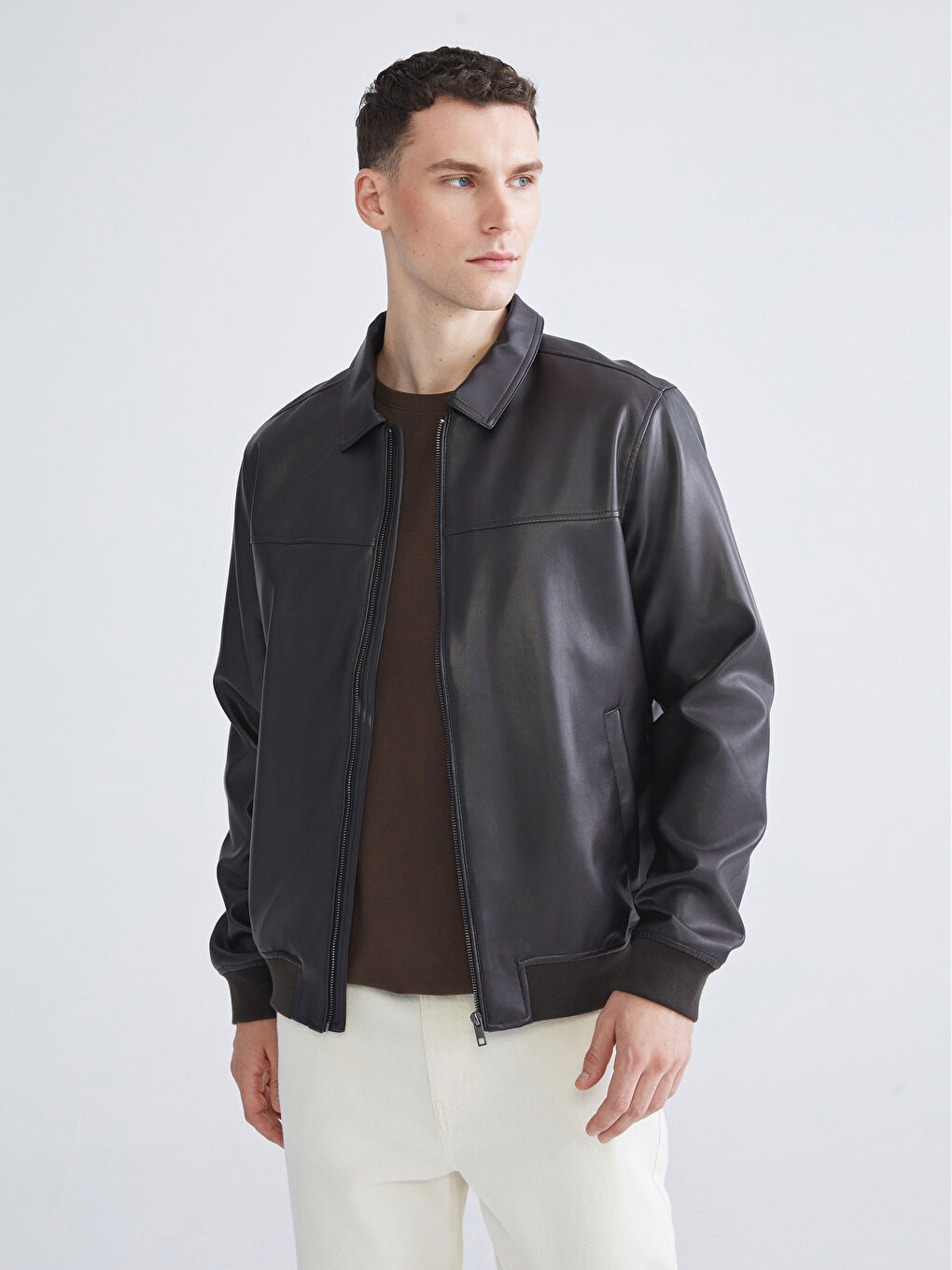 Regular Fit Men's Faux Leather Jacket