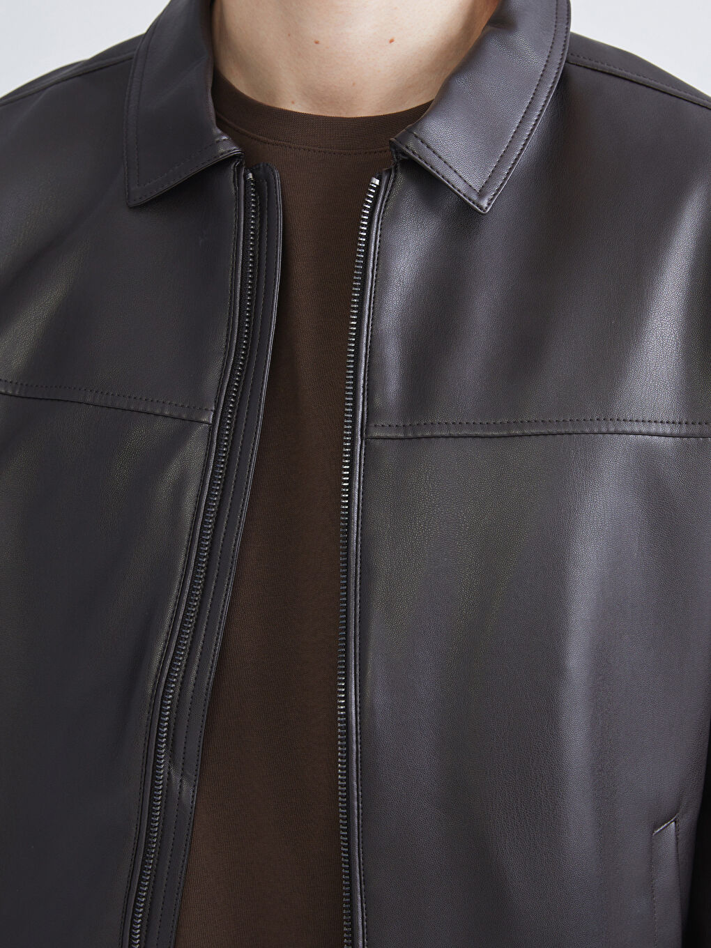 Regular Fit Men's Faux Leather Jacket-3
