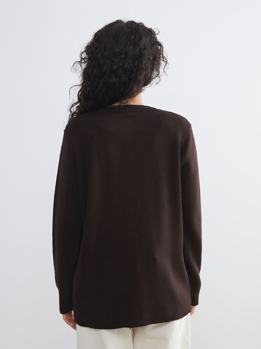 Kahverengi Bisiklet Yaka Kadın Triko Hırka-3