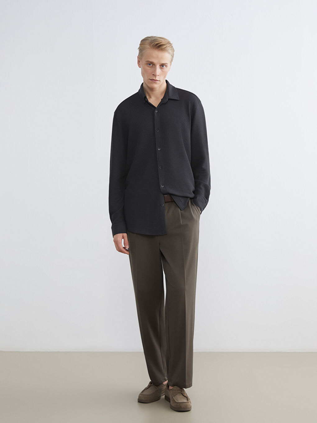 Antrasit Regular Fit Uzun Kollu Erkek Gömlek-1