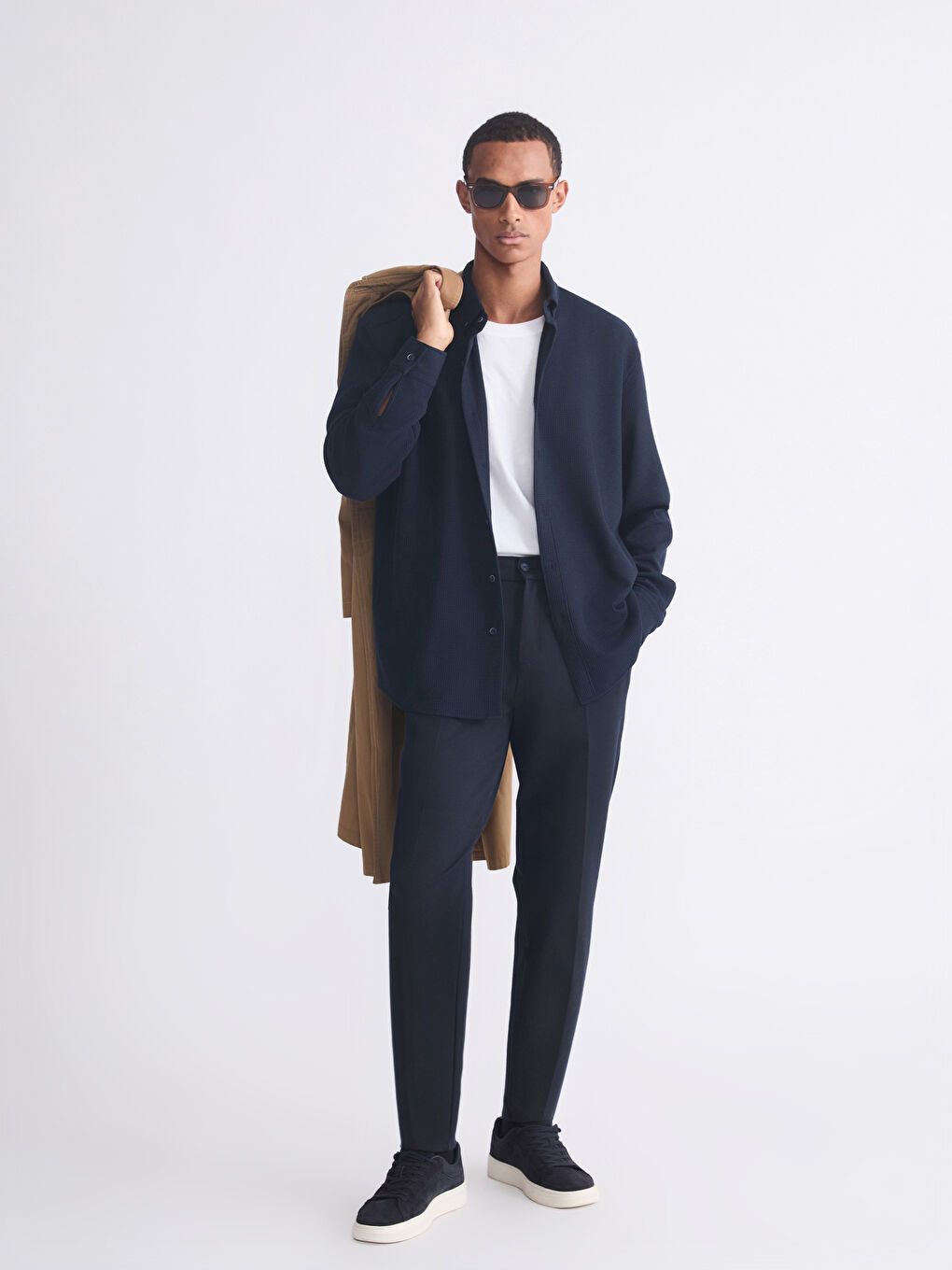 Lacivert Regular Fit Uzun Kollu Erkek Gömlek-1