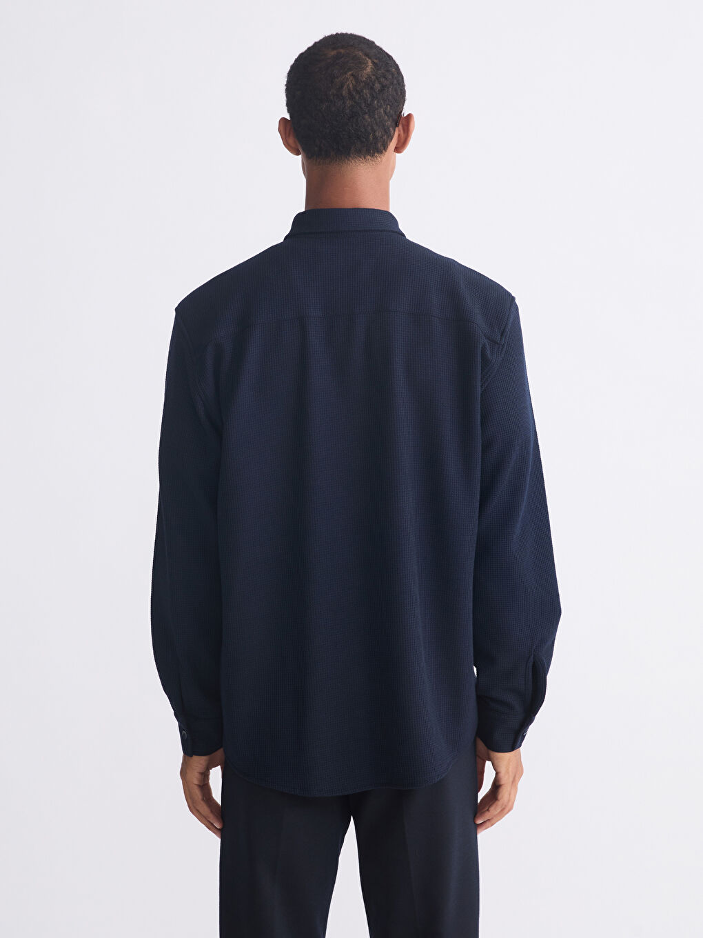 Lacivert Regular Fit Uzun Kollu Erkek Gömlek-3