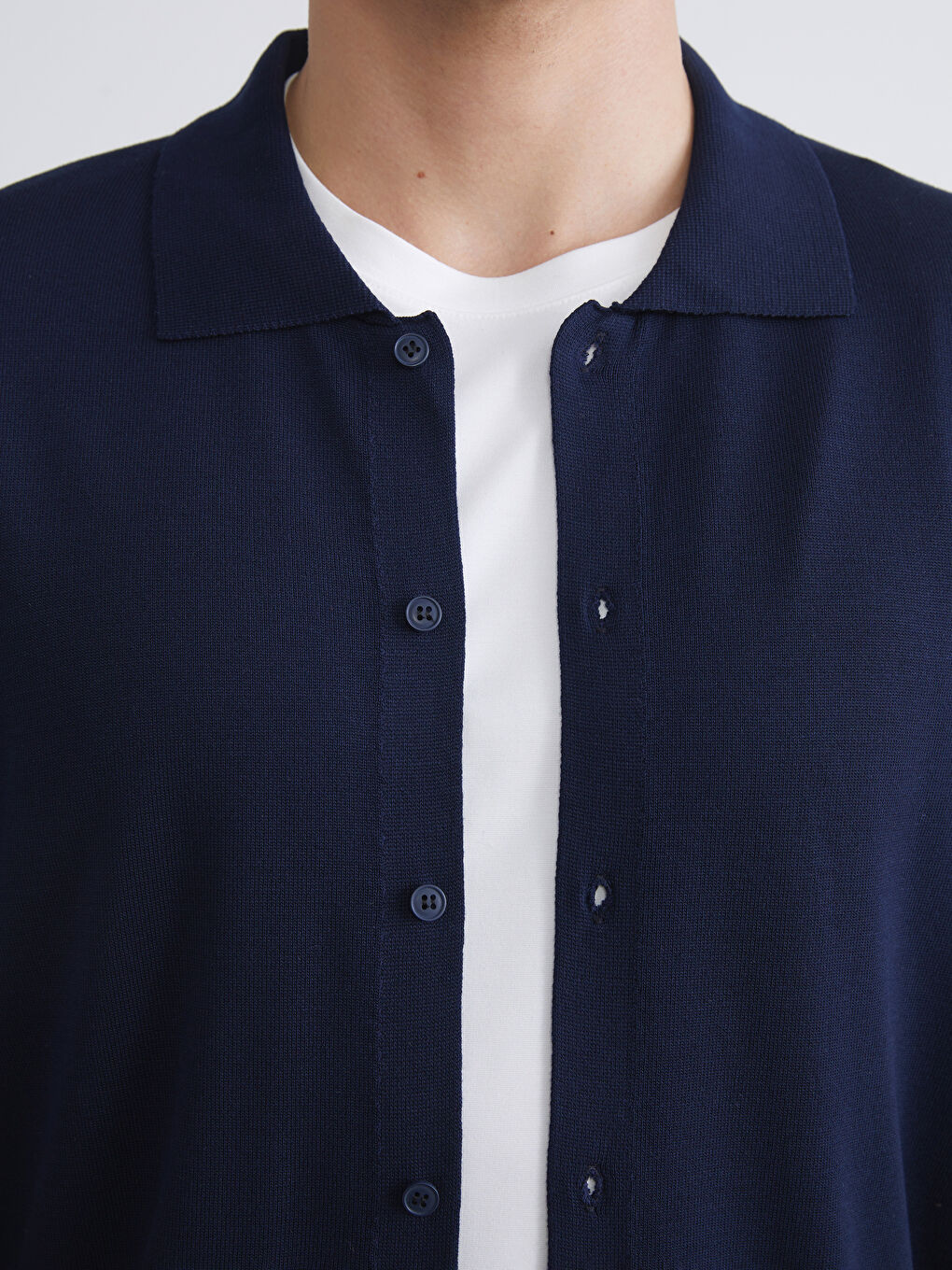 Lacivert Standart Kalıp Polo Yaka Erkek Triko Hırka-2