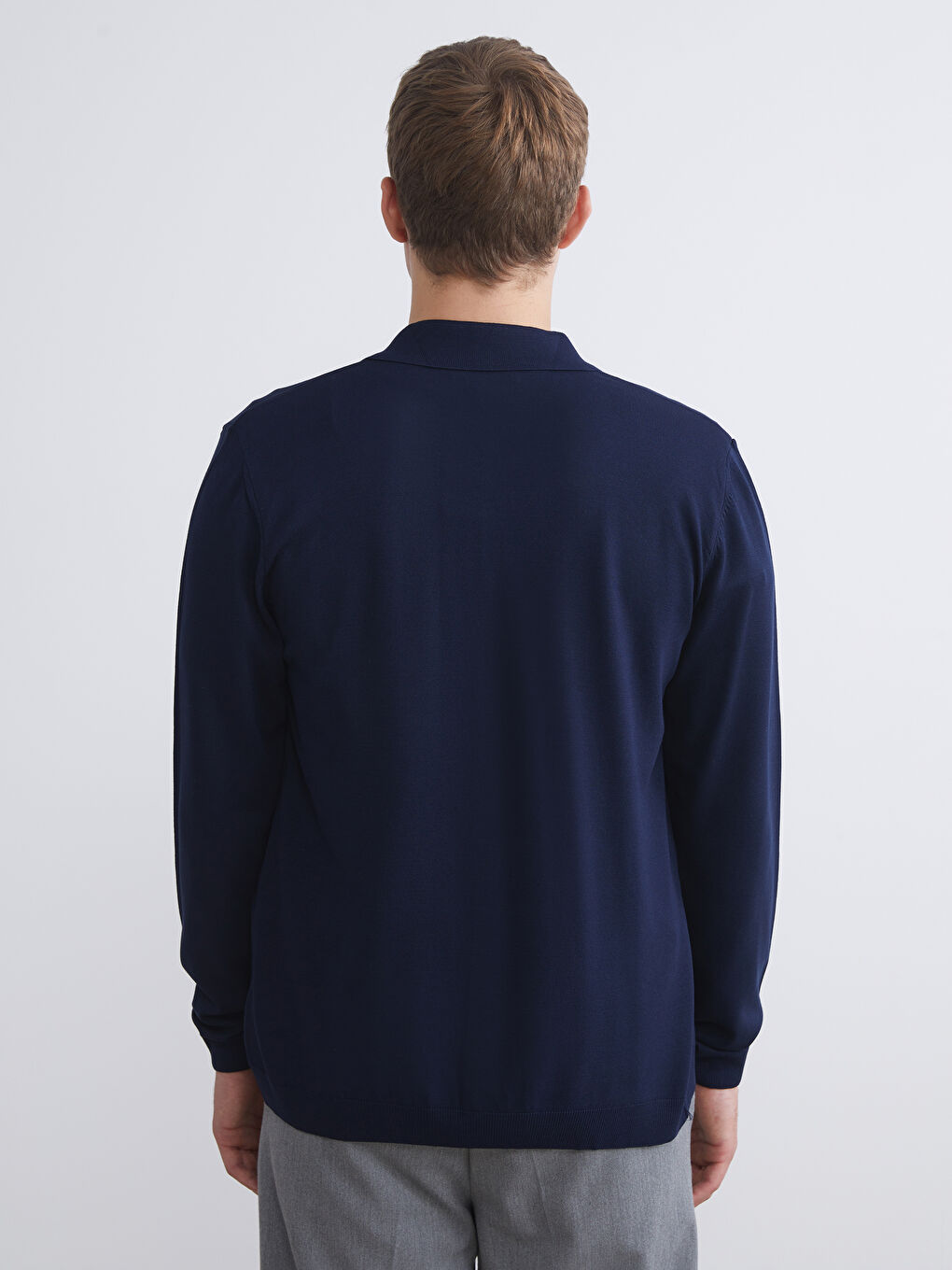 Lacivert Standart Kalıp Polo Yaka Erkek Triko Hırka-3