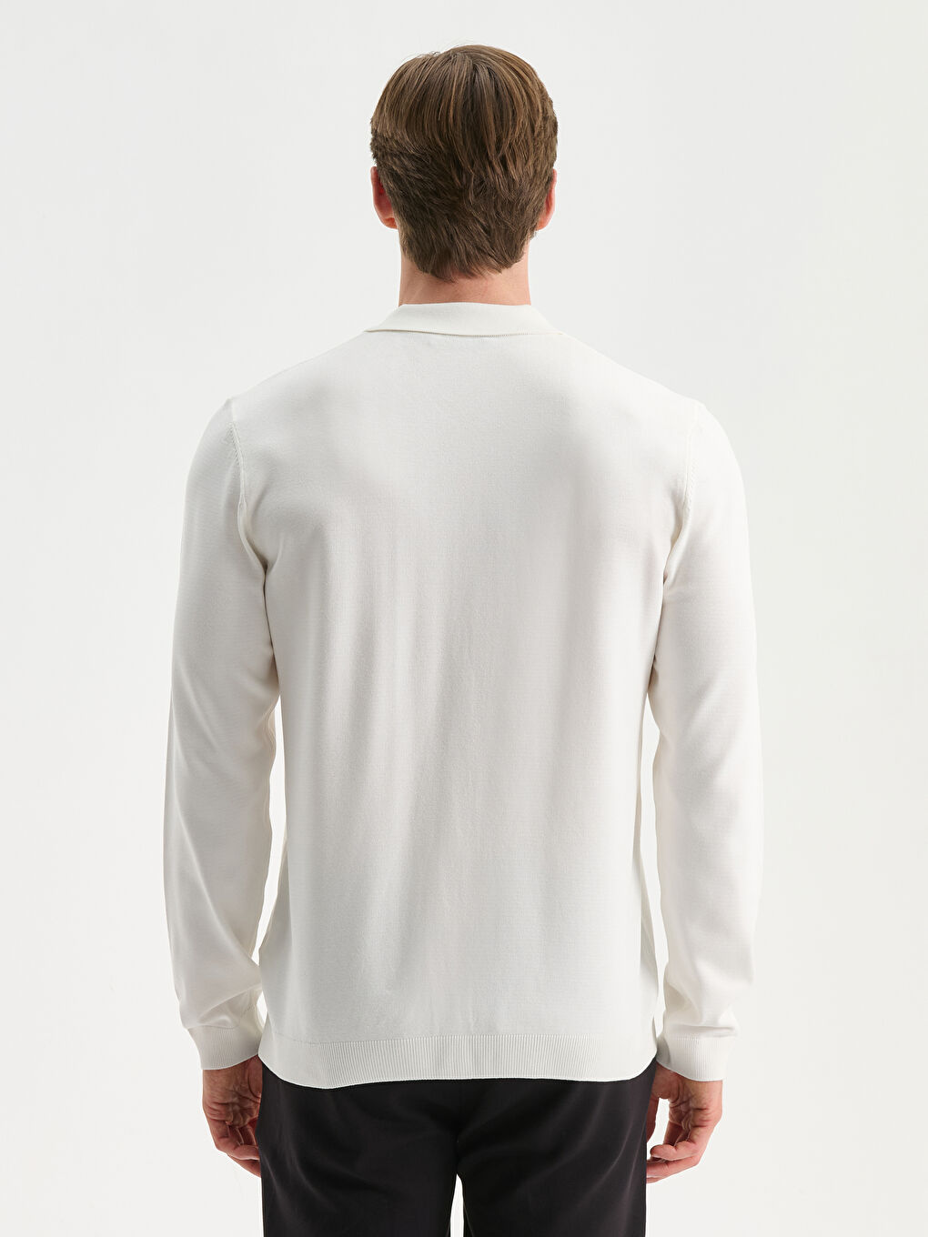 Ekru Standart Kalıp Polo Yaka Erkek Triko Hırka-3