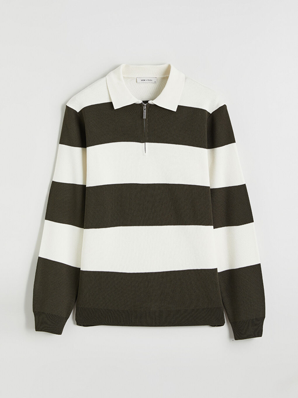 Haki Polo Yaka Çizgili Erkek Triko Kazak-4