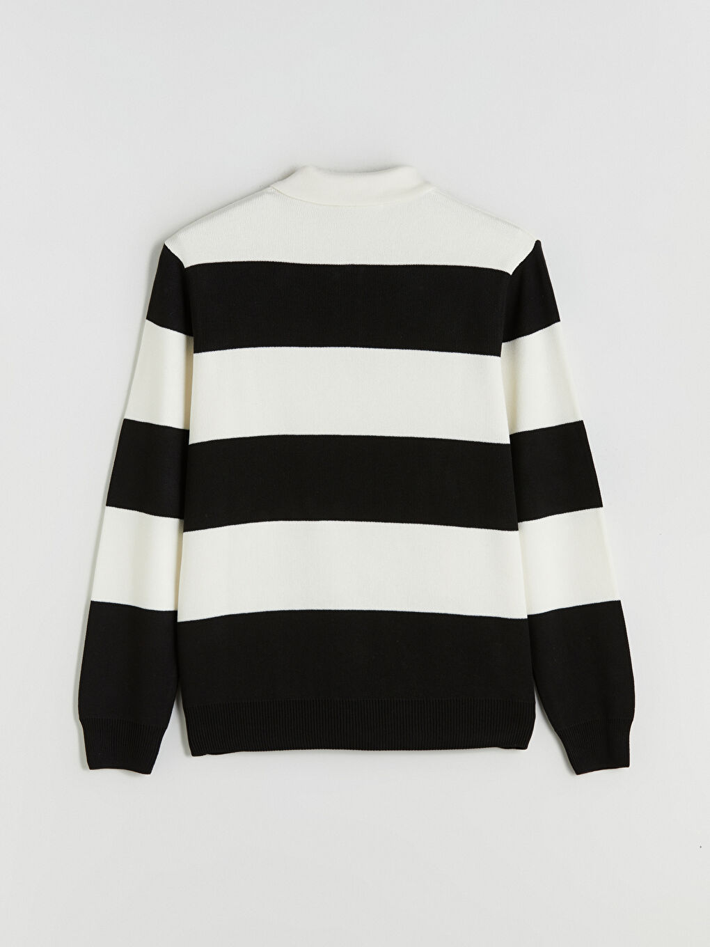 Siyah Polo Yaka Çizgili Erkek Triko Kazak-5