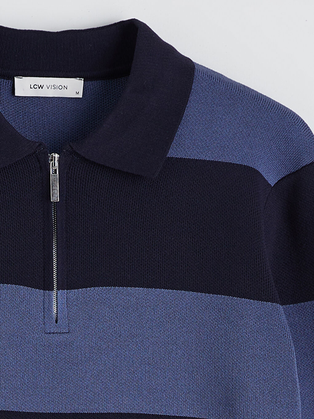 Lacivert Polo Yaka Çizgili Erkek Triko Kazak-5