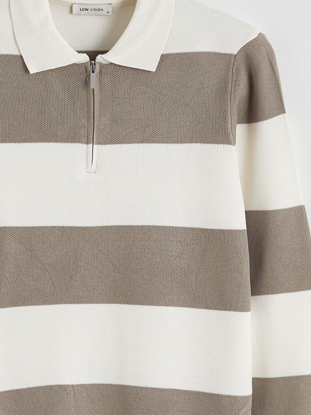 Kahverengi Polo Yaka Çizgili Erkek Triko Kazak-5