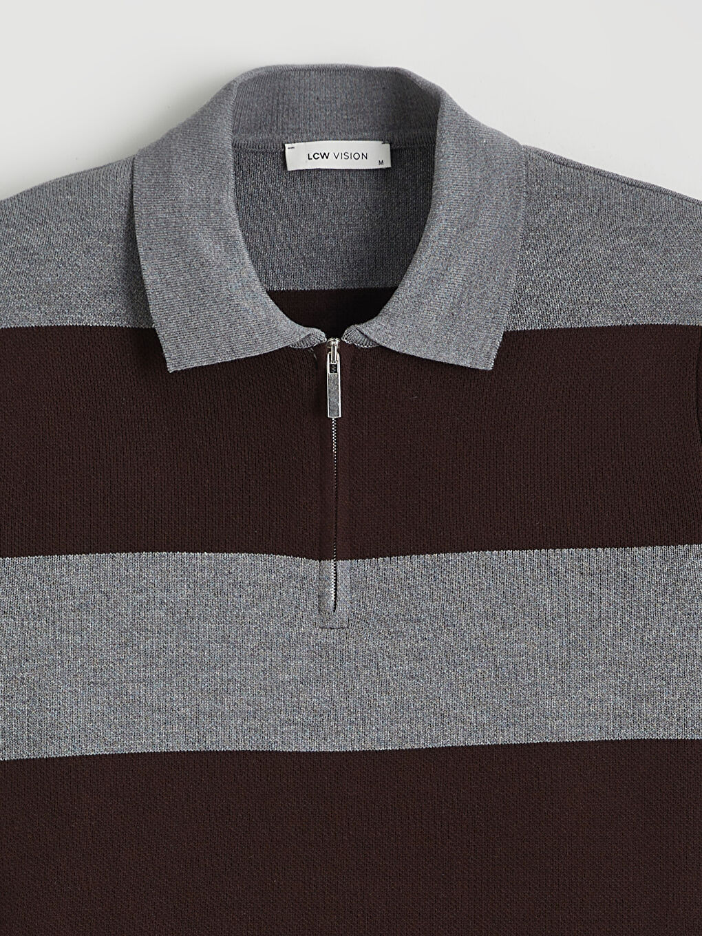 Kahverengi Polo Yaka Çizgili Erkek Triko Kazak-7