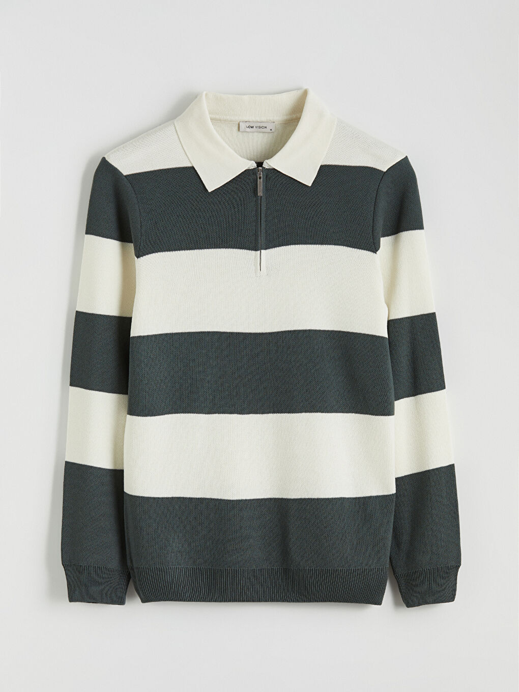 Yeşil Polo Yaka Çizgili Erkek Triko Kazak-4