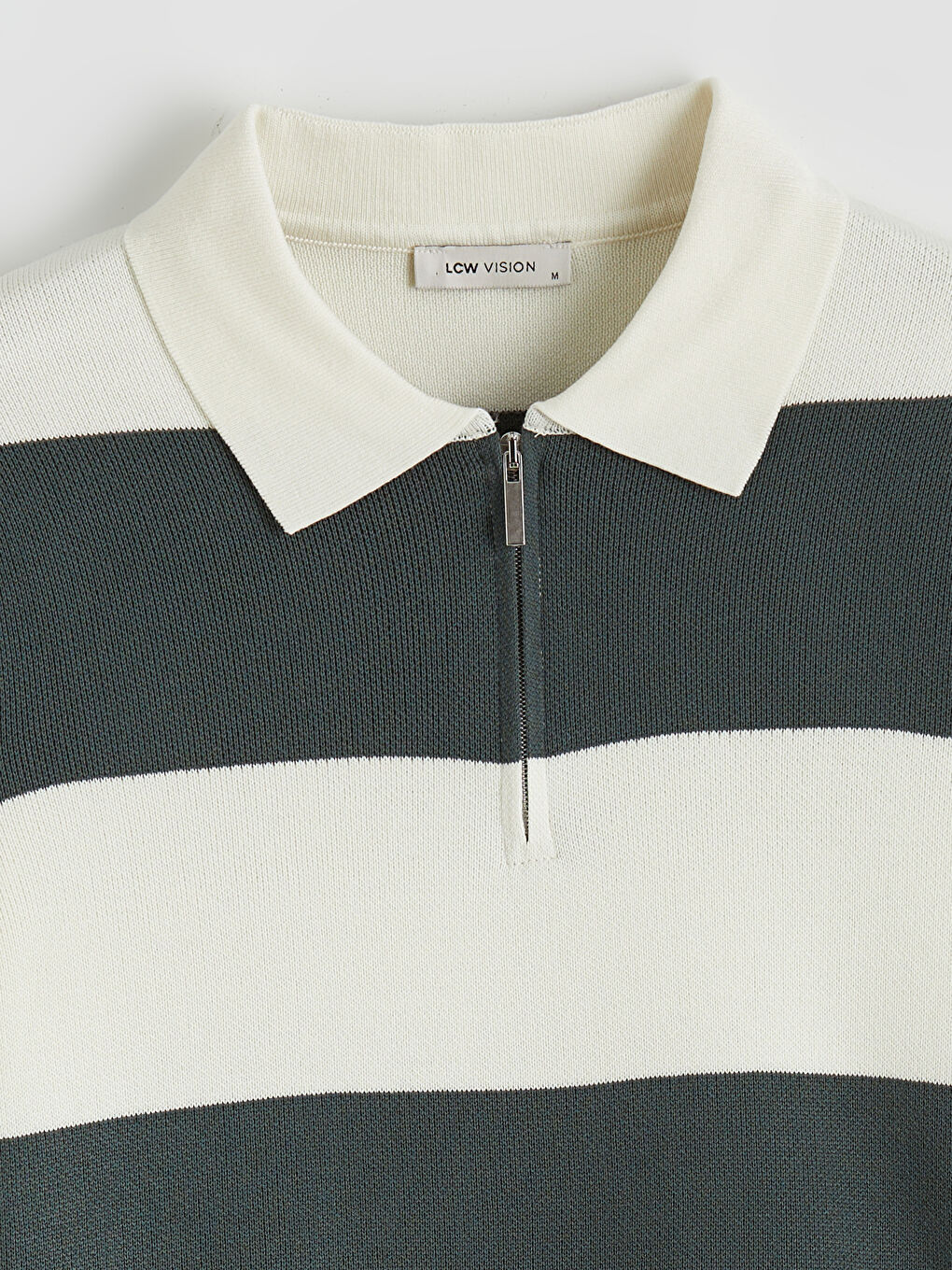 Yeşil Polo Yaka Çizgili Erkek Triko Kazak-5