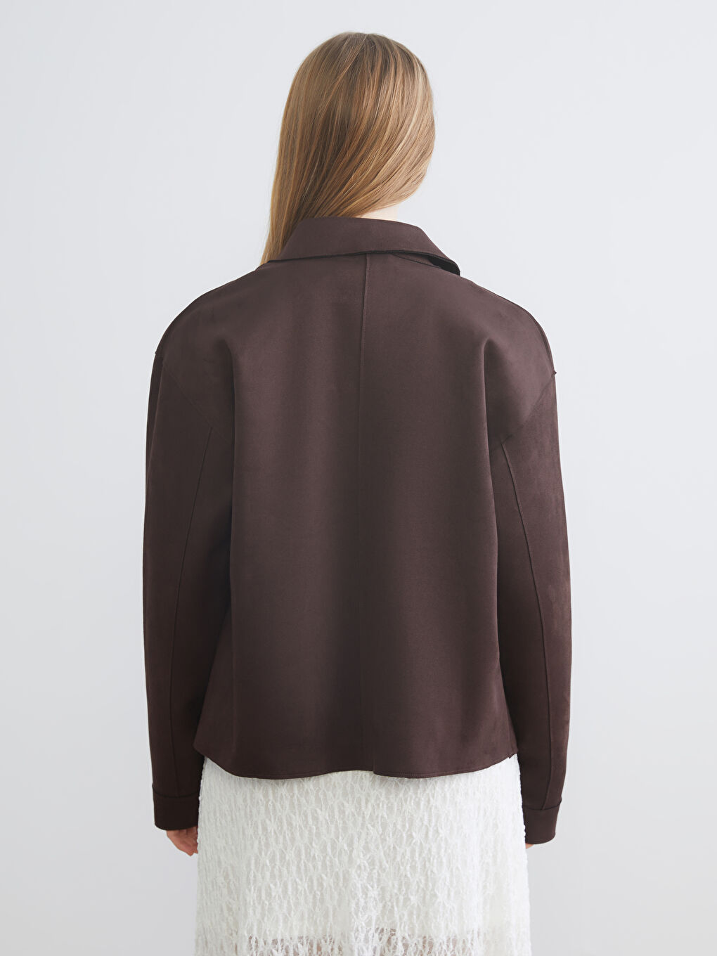 Kahverengi Kadın Süet Görünümlü Gömlek Ceket-4