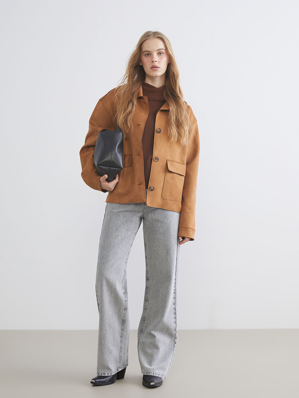 Bej Kadın Süet Görünümlü Gömlek Ceket-1