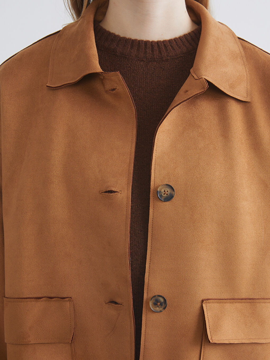 Bej Kadın Süet Görünümlü Gömlek Ceket-2