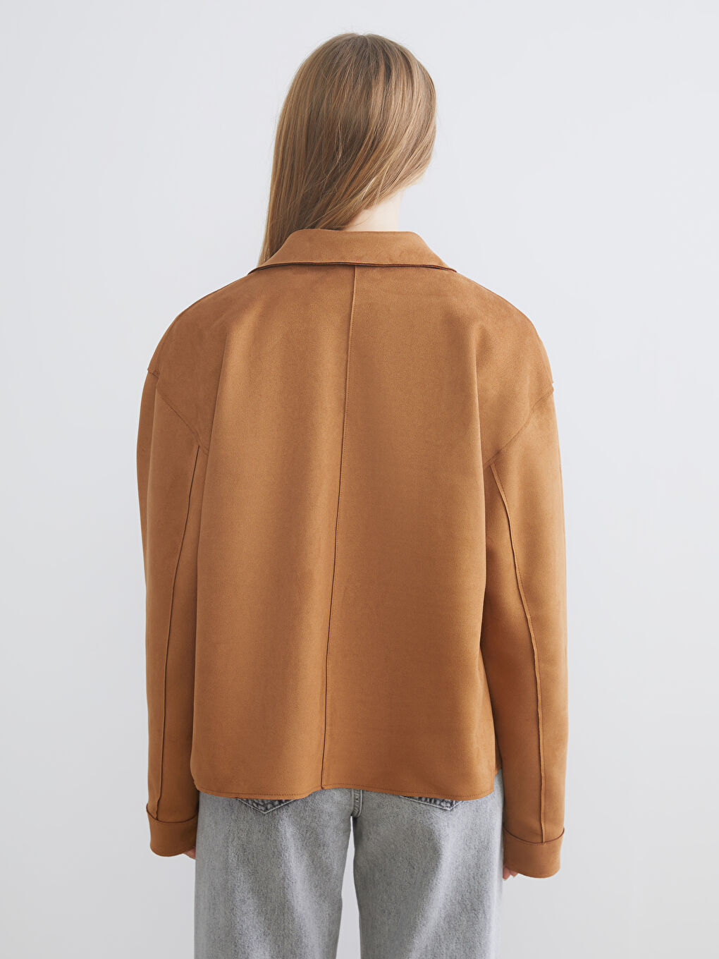Bej Kadın Süet Görünümlü Gömlek Ceket-4