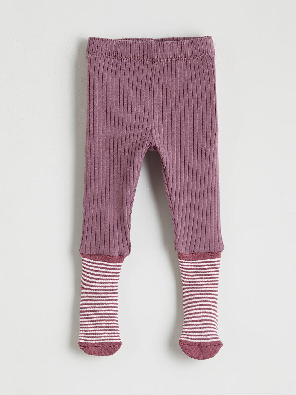 Mürdüm Beli Lastikli Kız Bebek Çoraplı Pijama Alt