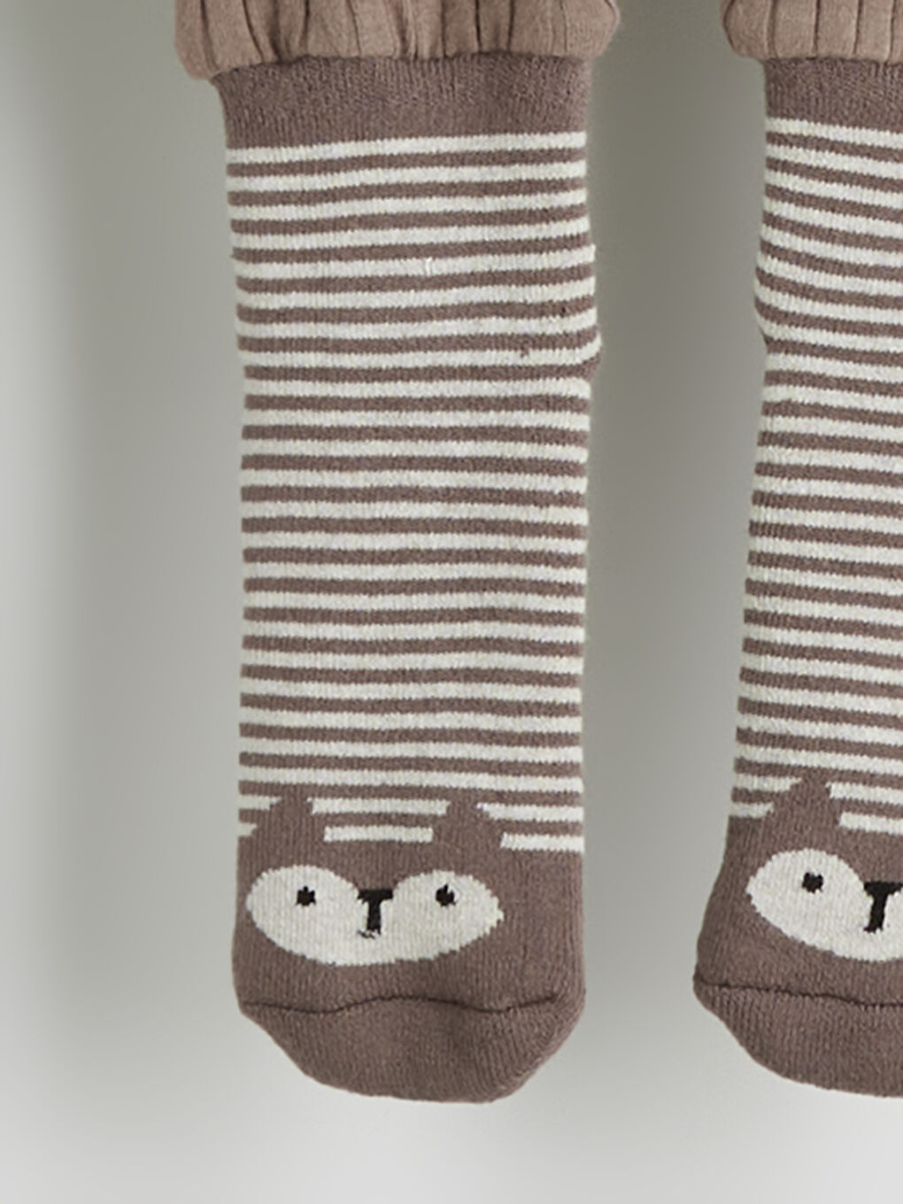 Kahverengi Beli Lastikli Erkek Bebek Çoraplı Pijama Alt 2'li-2