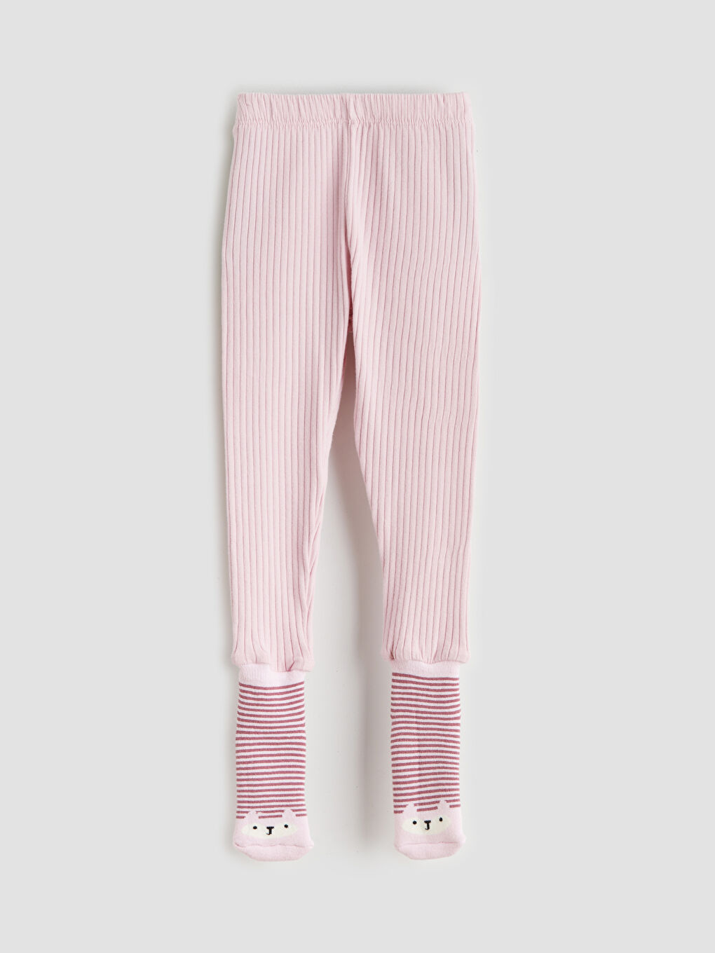 Pembe Beli Lastikli Kız Bebek Çoraplı Pijama Alt 2'li-1
