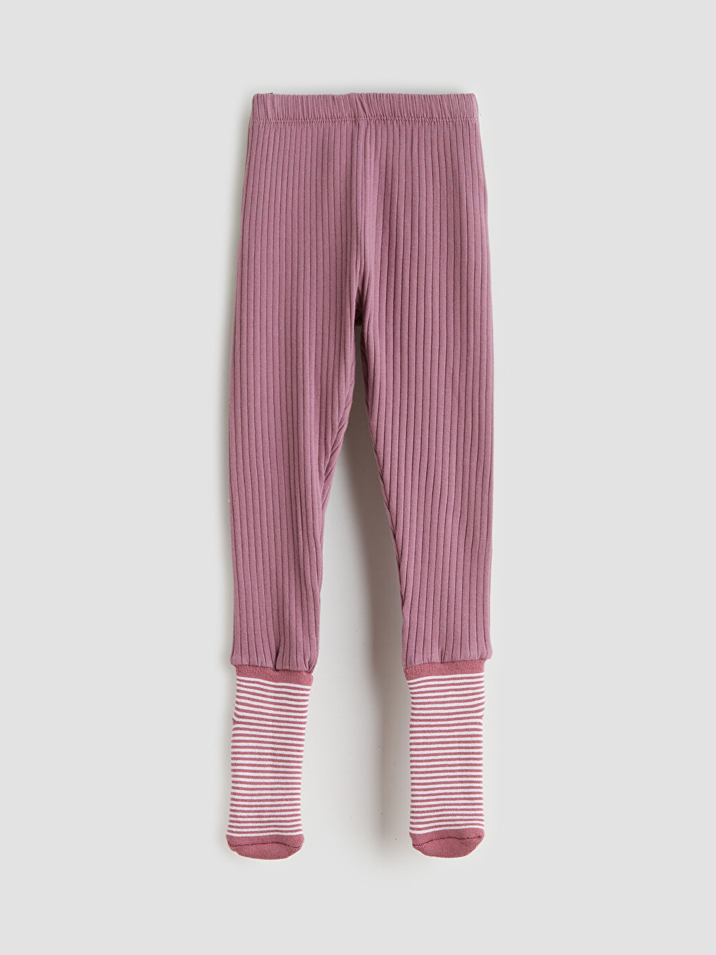 Pembe Beli Lastikli Kız Bebek Çoraplı Pijama Alt 2'li-2