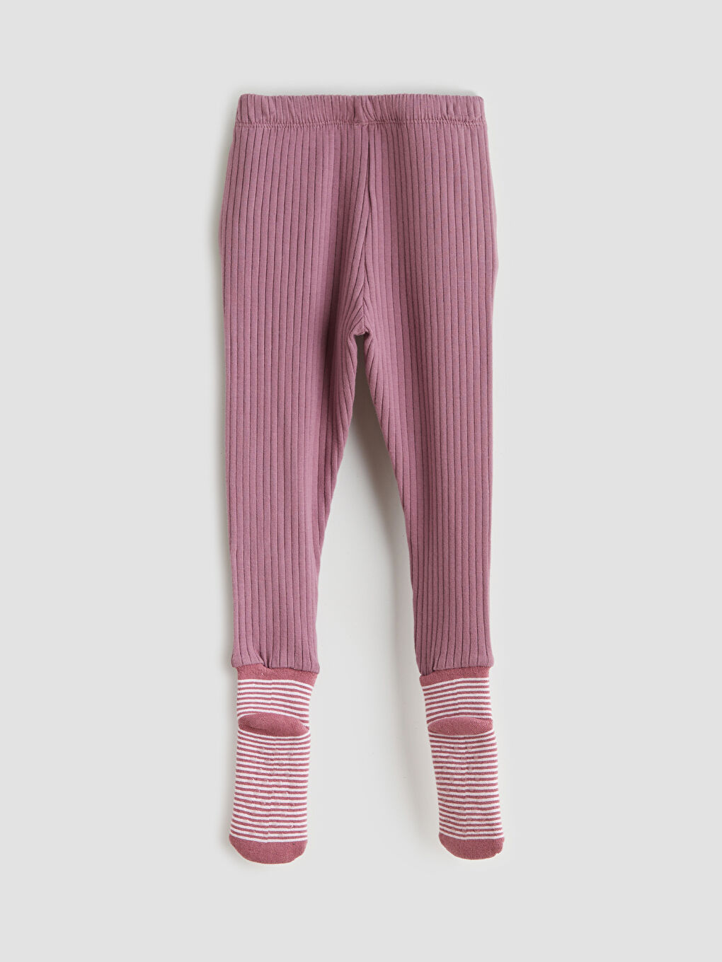 Pembe Beli Lastikli Kız Bebek Çoraplı Pijama Alt 2'li-3